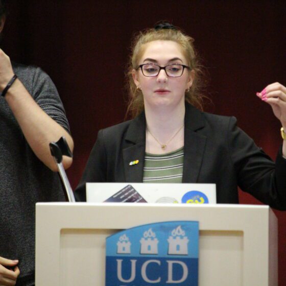 USI President Clare Austick speaking at SU Council